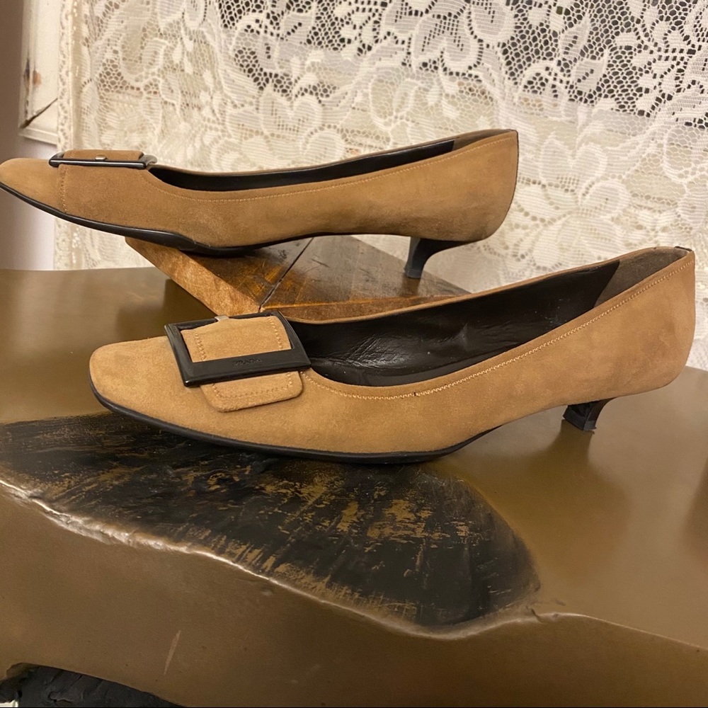 PRADA Kitten Heels Iconic Mod Buckle Square Toe 41 11 - Picture 3 of 13